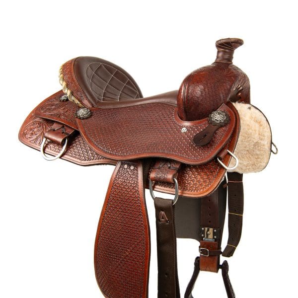 brown western leather saddle